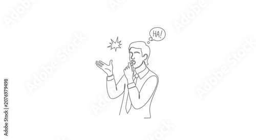 Photos Man Laughing Continuously, Expressing Joy and Amusement with Single Line Art