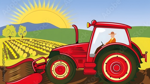 A farmer on a tractor plowing a field on Labor Day 