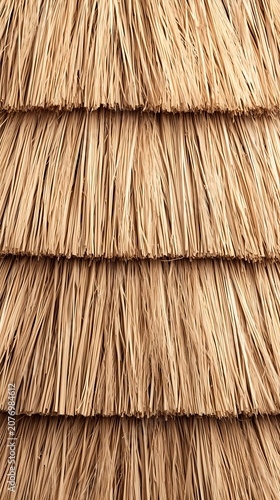 Close-up of layered straw or grass thatch material with detailed texture and natural warm tone