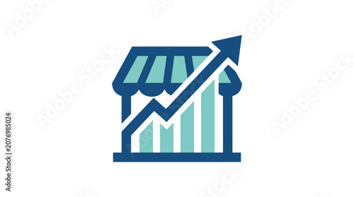 Business Growth Concept Icon with Storefront and Upward Arrow