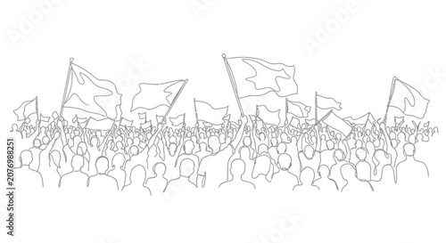 Foto Protest crowd with waving flags, political demonstration, vector illustration, r