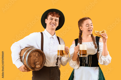 Young couple in traditional...