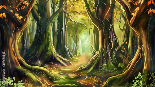 A captivating forest landscape featuring towering 