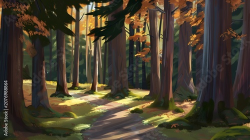 A captivating forest landscape featuring towering 