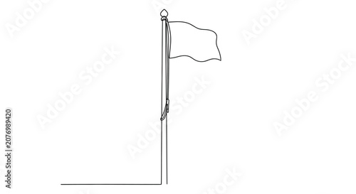 Foto Single continuous line drawing of a flag on a flagpole, white background