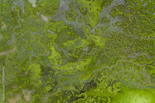 Aerial Top-Down View of Braided River and Wetland Texture in Lalongcuo, Baiyu