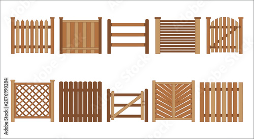 Tableau sur toile Wooden fence variations vector illustration on a white background fences wood ba