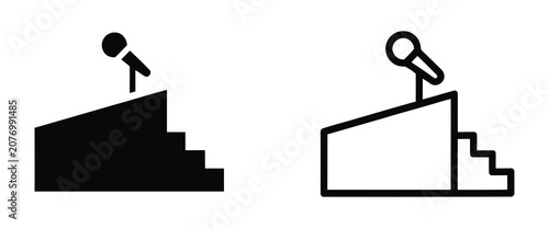 Fotografía Black and white icons of person on podium with microphone on stairs vector illustration