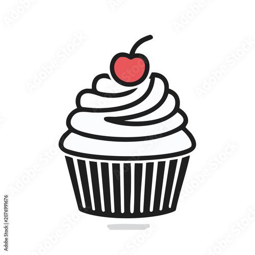 Flat illustration of a cupcake with cherry on top