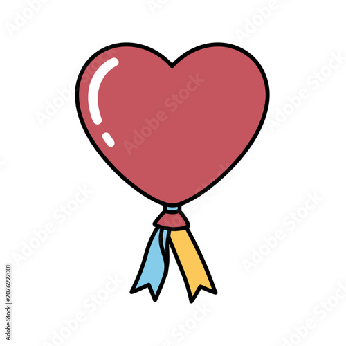 Red heart balloon with colorful ribbons vector illustration