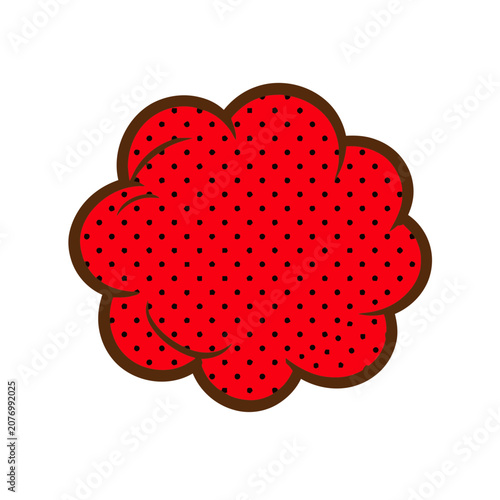 Red strawberry with seeds and green leaves vector illustration