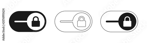 Security key icon set black outline and reverse color variations for digital access control