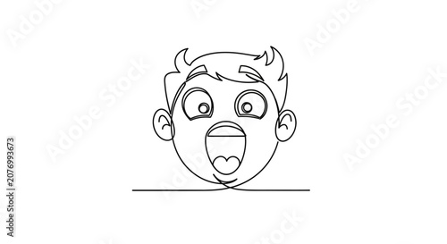 Quadro su tela Excited Cartoon Boy Face Line Art, Surprise Expression, Open Mouth, Wide Eyes