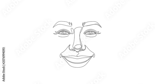 Minimalist One Line Drawing of a Smiling Face, Continuous Line Art Portrait