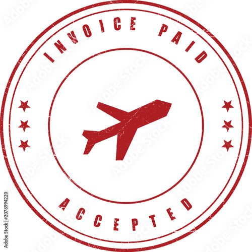 Red grunge stamp marking invoice paid and accepted for travel services or global business transactions