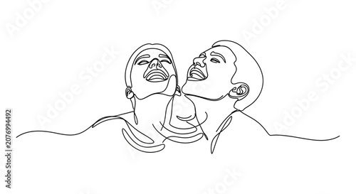 Joyful Couple, Continuous Line Art, Laughing Together