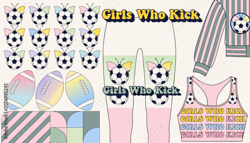 Vibrant girls who kick soccer activewear print bundle
