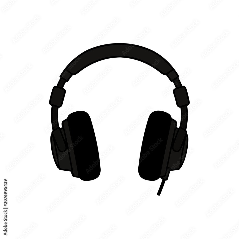 Fototapeta premium Black headphones flat vector icon