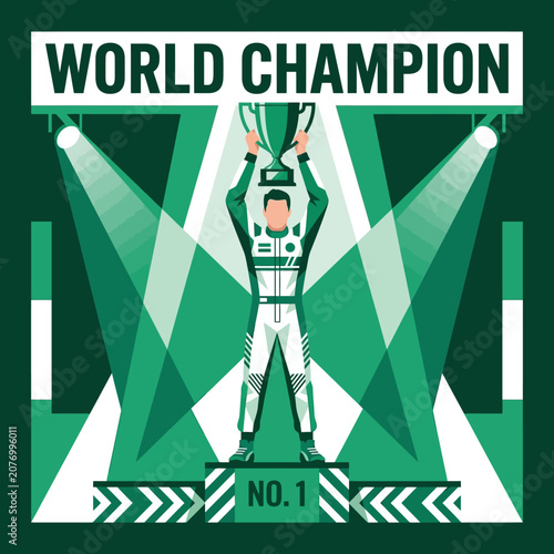 World Champion Athlete Celebrates Victory On Podium Under Spotlight