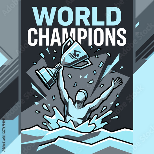 World Champions Aquatic Victory Celebration Graphic Design Competition Triumph