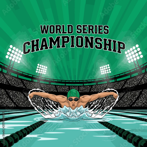 World Championship Swimming Competition Athlete Excelling In The Butterfly Stroke
