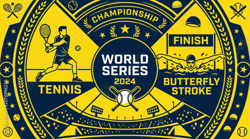 World Series 2024 Championship Tennis And Swimming Illustration