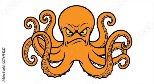 Photos Orange octopus illustration with detailed tentacles and an angry expression set