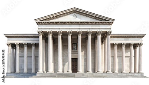 Ancient Neoclassical Temple Facade With Grand Tall Doric Columns And Pediment