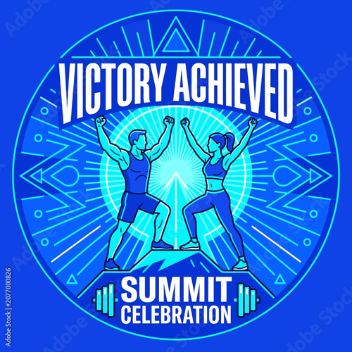 Victory Achieved Summit Celebration Fitness Motivation Graphic Design