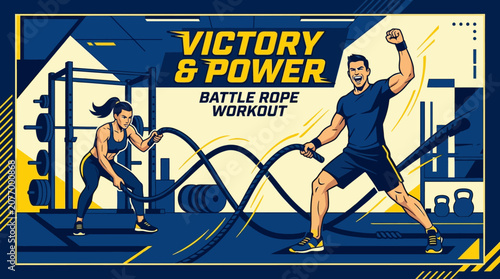 Victory and Power Battle Rope Workout Dynamic Fitness Poster