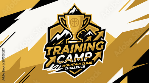 Training Camp Mountain Climb Challenge Trophy Logo Design