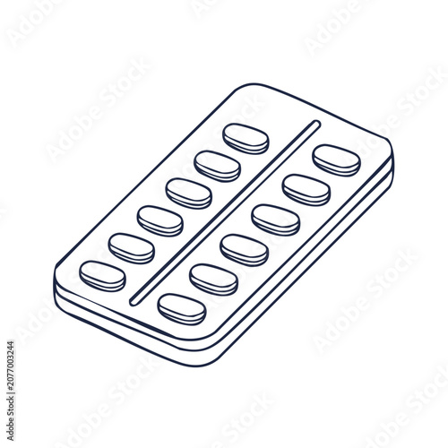 Flat line art of pill blister pack with tablets