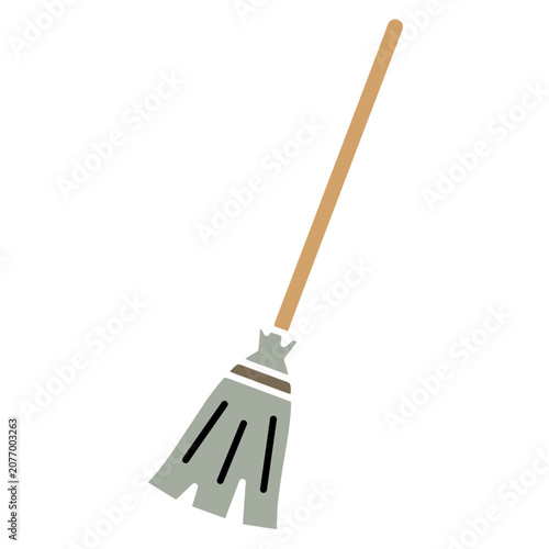 Flat vector illustration of a broom with wooden handle