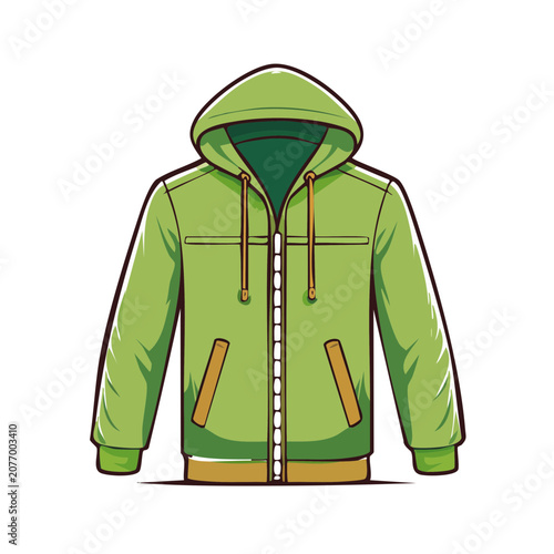 Green hoodie jacket flat vector illustration