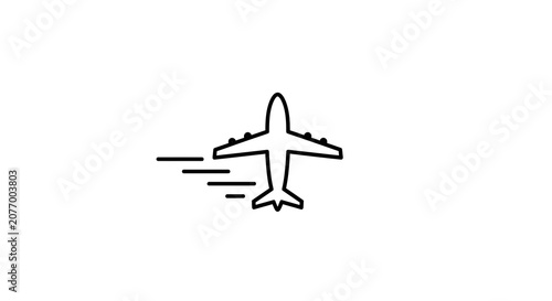Minimalist black and white airplane icon on white background travel concept