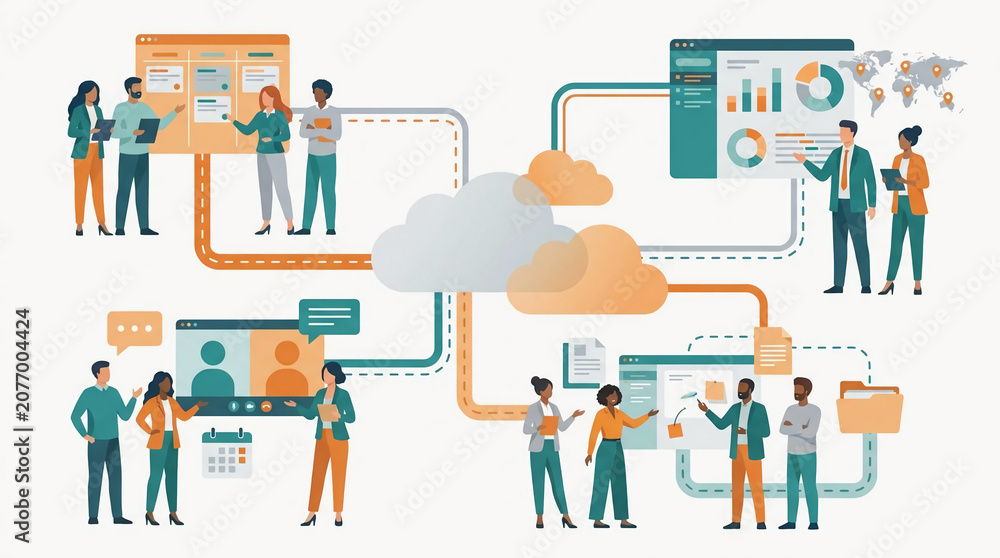Fototapeta premium Modern Business Team Collaborating on AI Security and Cloud Computing Infrastructure