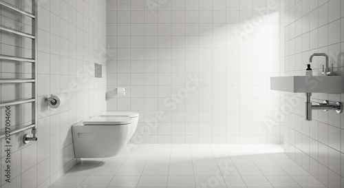 Modern minimalist white bathroom with toilet sink and window light