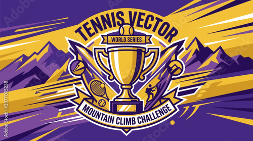 Tennis Mountain Climb Challenge Vector Trophy Graphic