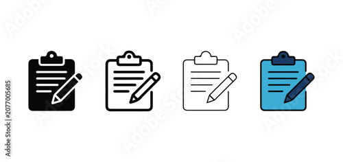 Clipboard icons with pencil on paper  checklist  notes  to do list  task list  clipboard with paper and pencil  different colors