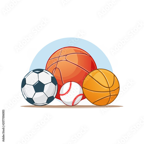 Flat illustration of soccer, basketball, and baseball