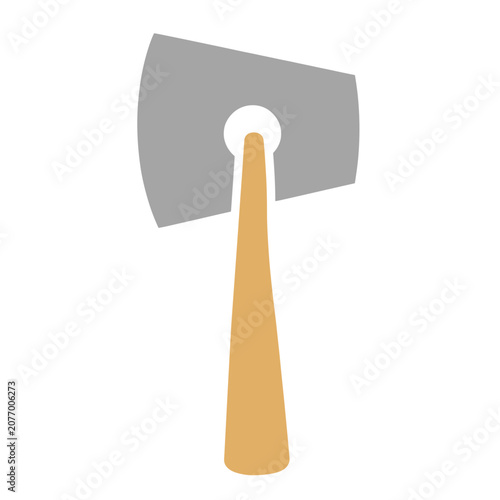 Flat vector illustration of a stone axe with wooden handle