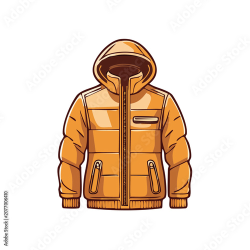 Orange puffer jacket flat vector illustration