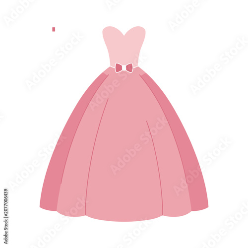 Pink Ball Gown Dress with Bow Flat Vector Illustration