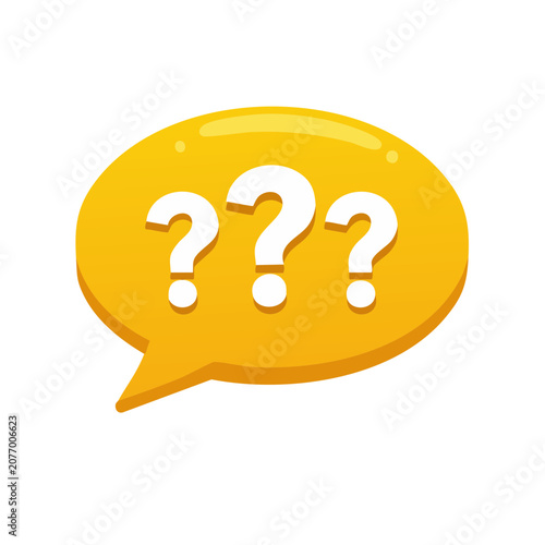 Yellow speech bubble with three question marks