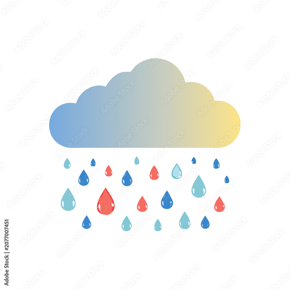 Naklejka premium Flat vector illustration of cloud with rainbow and rain