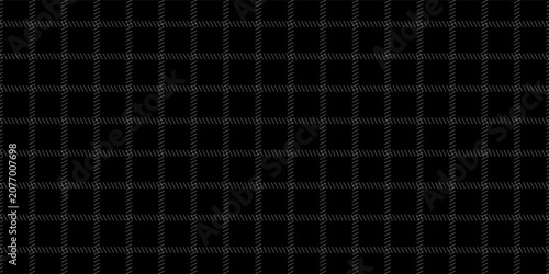 Minimalist black abstract background with white geometric grid pattern. Modern seamless plaid check pattern backdrop with thin lines on dark background