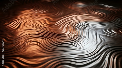 Abstract wavy metallic surface with copper and silver highlights