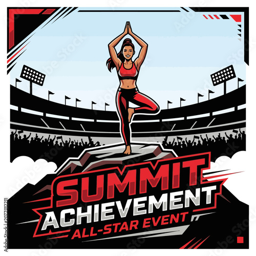 Summit Achievement Yoga Pose In Stadium Celebration Of All-Star Event