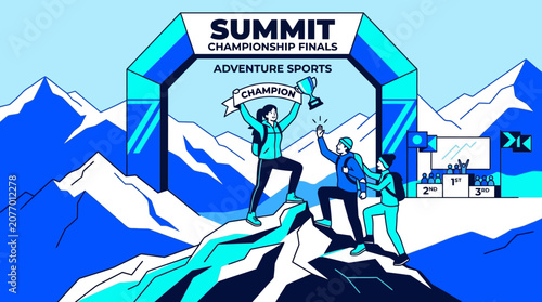 Summit Championship Finals Adventure Sports Champion Victory Celebration Illustration