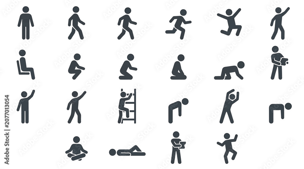 Fototapeta premium Set of human silhouettes in various poses and activities